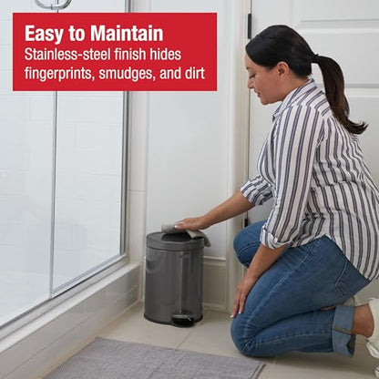 Rubbermaid Stainless Steel Round Step-On Trash Can, 1.6-Gallon, Charcoal, Wastebasket with Lid for Home/Bathroom/Kitchen/Office - style: Round Step-On