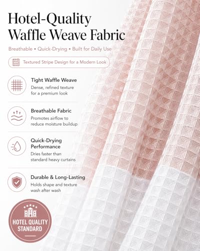 Dainty Home Ombre Waffle Weave Shower Curtain 70 x 72 Blush Textured Fabric Shower Curtain, Hotel Style Waffle Weave Bathroom Curtain, Water Resistant Polyester Ombre Shower Curtain - color: Textured Blush