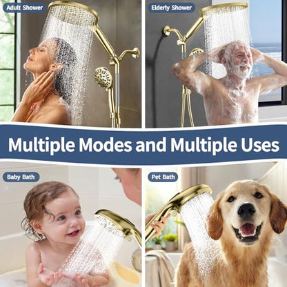 High Pressure Dual Shower Head with Handheld Spray Combo | 9 Spray Modes Handheld Showerhead, Double Rainfall Structure, Waterfall Shower Equipped with 79-Inch Hose, Brushed Gold - color: Brushed Gold