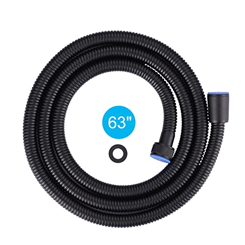 63" Shower Hose, Stainless Steel Shower Head Hose Extension, Black | Stainless Steel Material, Stretchable Design, Tangle-Free Design, Double Buckle Design, Handheld Shower Hose for Bathroom - color: Black, size: 63inch