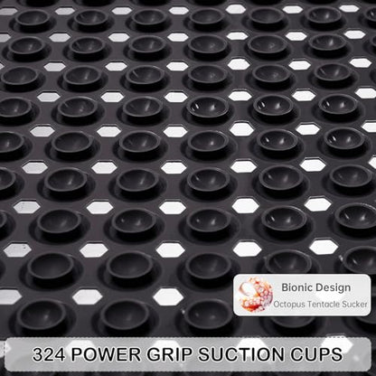 Non-Slip Bathtub and Shower Mats, Power Grip Bath Mat 35 x 16.3 Inch with Suction Cups and Drain Holes for Tub Bathroom Floor Safety, Machine Washable Soft Bathmat, Black - color: Black