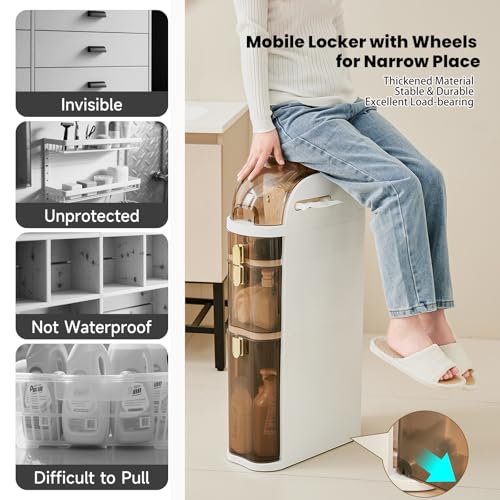 UFORU Slim Bathroom Storage Cabinet, 4-Tier Narrow Organizer with Wheels | Space-Saving Solution for Small Areas, Waterproof Design, No Assembly Needed, Mobile Storage with Easy Access