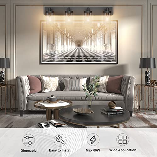 Aipsun Bathroom Vanity Light Farmhouse 4 Light Matte Black Vanity Lighting Fixtures with Clear Glass Shade(Exclude Bulb) - color: Black, size: 4-Light