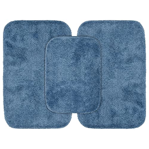 Garland Rug Traditional Nylon Washable Basin Blue 3 Bath Rugs (17" X 24", 21" X 34", 21" X 34") - Soft, Absorbent, and Stylish for Your Bathroom - color: Basin Blue, size: 3 Bath Rugs (17" x 24", 21" x 34", 21" x 34")