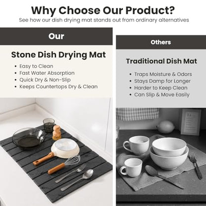 Stone Dish Drying Mat for Kitchen Counter Large Quick Dry Diatomaceous Earth Stone Drying Mat Foldable Water Absorbent Dish Drying Mat for Dishes Cups Bottles Kitchen Sink Countertop (Grey Marble) - color: Gray Marble