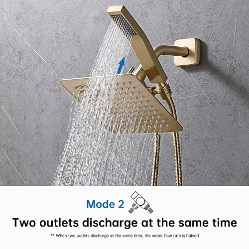 G-Promise Solid Metal Shower Head Diverter with Holder 3-Way | Spray Separately or Both, Adjustable-Angle Bracket, Anti-Leak, Smooth Knob Switch, Easy Install, Universal Replacement Part - color: Brushed Gold