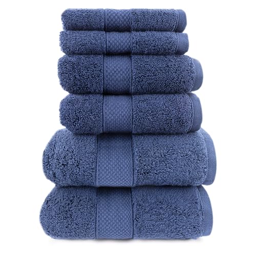 Maisonette Loft Egyptian Cotton Turkish Bathroom Towels Set, Soft & Absorbent, Ideal Quick Dry Luxury Hand & Large Bath Towels, Washcloths (6 Pack), Navy - color: Navy, style: Bath Towel Set - 6 Piece