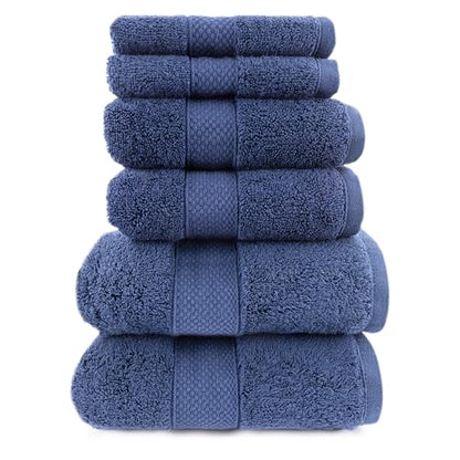 Maisonette Loft Egyptian Cotton Turkish Bathroom Towels Set, Soft & Absorbent, Ideal Quick Dry Luxury Hand & Large Bath Towels, Washcloths (6 Pack), Navy - color: Navy, style: Bath Towel Set - 6 Piece