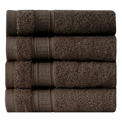 LA' HAM MAM FINE LIVING Luxury Turkish Cotton Towels Easy Care, Extra Soft & Absorbent, Hotel & Spa Quality, Kitchen & Bathroom Turkish Towels (Washcloth Set - 4 Pack, Dark Brown) - color: Dark Brown, size: Washcloth Set - 4 pack