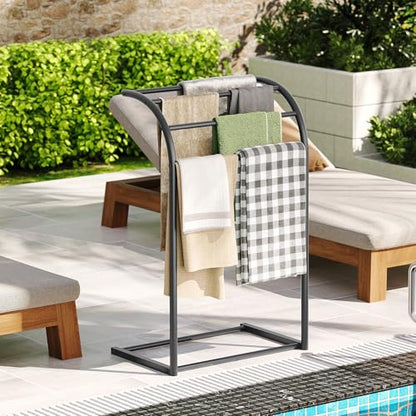 Free Standing Towel Rack, 4-Tier Blanket Rack for Bathroom, Pool Towel Stand Display and Drying Rack, Modern Towel Blanket Storage Organizer, Black CJ07BK - color: Black