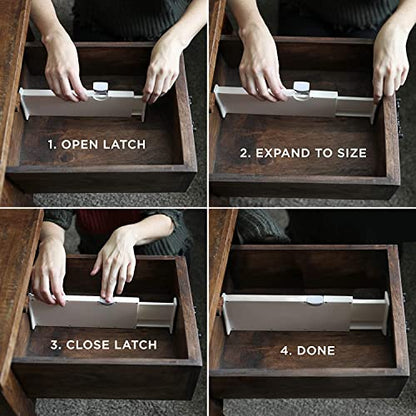 8 Drawer Organizer and Dividers, Organize Silverware and Utensils in Home Kitchen, Divider for Clothes in Bedroom Dresser, Designed to Not Snag Underwear and Bra Fabrics, Bathroom Storage Organizers - size: 4" Tall, 11"-17" Long, 8 Pack