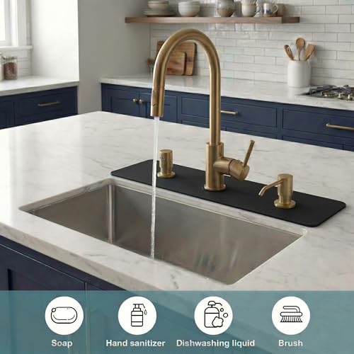 Absorbent Kitchen Sink Faucet Mat for 3-Hole 8" On-Center Faucets, 24"x4" | Fits Sink with Soap Dispenser, Air Gap & Side Sprayer - Cuttable Drip Catcher Splash Guard for Irregular & 3, 4 Hole Sinks - size: 8''On Center 24''L