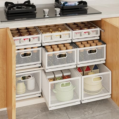 Pull Out Cabinet Organizer, Slide Out Drawers Fixed with Adhesive Nano Film, Pantry Shelves Sliding Drawer Storage Organization for Kitchen/Bathroom/Bedroom (19.7*13.8*8.3inch/50*35*21.2cm) - size: 19.7*13.8*8.3inch/50*35*21.2cm