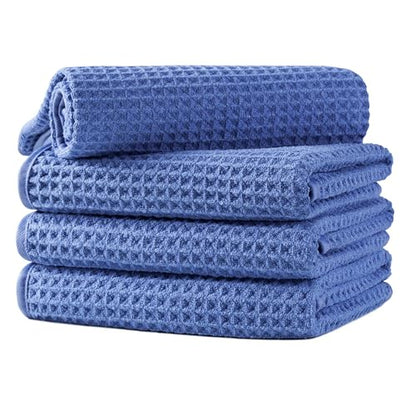 Microfiber Waffle Hand Towels, 4 Pieces, Soft, Absorbent, Fast Drying, Lint Free 430 GSM (16''x26''/40.64cm x 66.04cm) - color: Dark Blue
