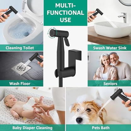 Handheld Bidet Sprayer for Toilet with Leakproof Hose Matte Black,Stainless Steel,Adjustable Water Pressure 2-Function Cloth Diaper Sprayer,Wall/Toilet Mount Jet Spray for Baby Feminine Seniors Wash - color: Matte Black