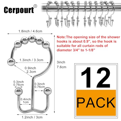 Shower Curtain Hooks,12 Pcs Rustproof Metal Shower Curtain Rings,Free Sliding Double Shower Hooks for Shower Curtain & Liners,Shower Curtain Hangers for Bathroom Shower Curtain Rods Curtains (Silver) - color: Silver