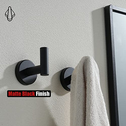 JQK Black Bathroom Towel Hook, Coat Robe Clothes Hook for Bathroom Kitchen Garage Wall Mounted (4 Pack), 304 Stainless Steel Matte Black, TH100-PB-P4 - color: Black, size: 4 Pack