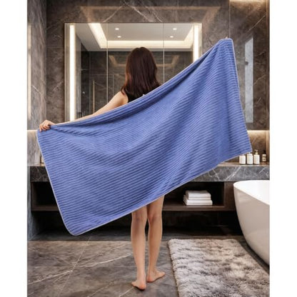 Bath Towels 4-Pack, 27.5x55 Inches - Ultra Soft and Highly Absorbent Quick Dry Microfiber Towels with Hanging Loop, Beauty Twill Stripe Design for Bath, Beach, Gym - color: Grey+blue+white+pink
