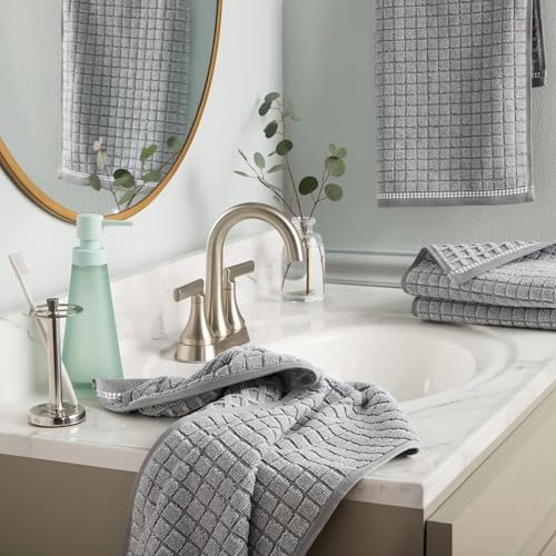 Town & Country Everyday 4-Piece Textured Windowpane Hand Towel Set, 20x30-Inch, 100% Cotton, Plush & Absorbent 550GSM, Grey - color: Grey