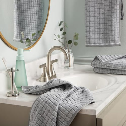 Town & Country Everyday 4-Piece Textured Windowpane Hand Towel Set, 20x30-Inch, 100% Cotton, Plush & Absorbent 550GSM, Grey - color: Grey