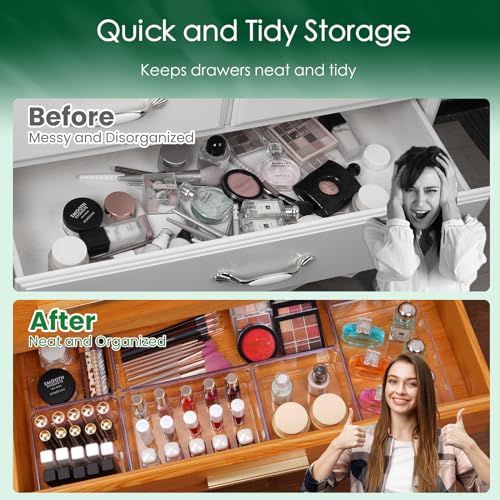 Drawer Organizer Set, Acrylic Non Slip Non Cracking Kitchen Drawer Storage Tray Large Size Divider, Multifunctional Storage for Cosmetics, Bathroom, Tools, Kitchen and Office (8 PACK) - size: 8 PACK