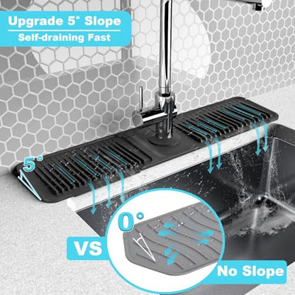 Folding faucet mat for kitchen sink-sink splash guard behind faucet-silicone kitchen faucet mat-faucet draining mat of sink accessories with button lock - color: Black