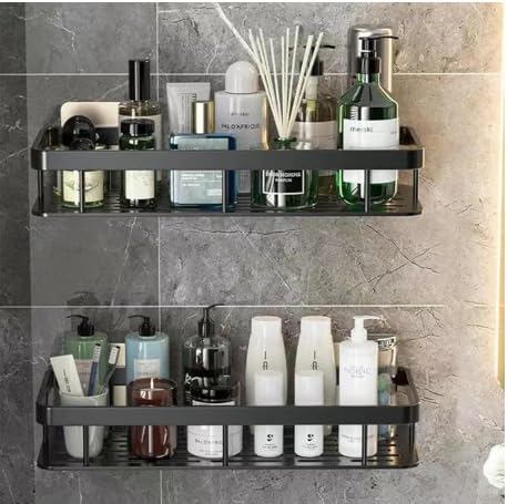 Wall-mounted Shower Rack, Large Capacity, No-drill Installation, Floating Shelf for Bathroom and Kitchen, Space-saving, Easy to Install, Used to Store Toiletries, Cosmetics and Miscellaneous Items
