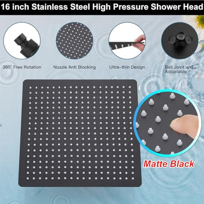 Midanya Shower Faucet Set with Handheld Sprayer,16 Inch,Matte Black | Rough-in Shower Valve and Trim Kit Included,Square Rain Head,Wall Mount Shower System,All Metal,Bathroom - color: Black, size: 16 Inch