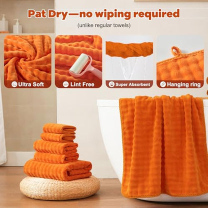 COZYART Lint Free 8 Pcs Bathroom Towels Set Ultra Soft Microfiber Orange | Ultra Fluffy, Thick, Highly Absorbent, Fast Dry, No Shedding, No Pilling, Fade Resistant, Durable, Long-lasting - color: Orange