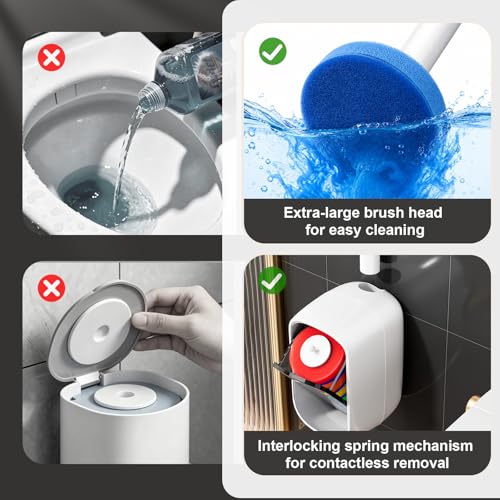 MOPUP Disposable Toilet Brush Set, 35 Refills | Wall Mounted Holder with Storage Caddy, Pre-Loaded Cleaner Heads, No Drip/Mess, Space-Saving for Daily Bathroom Cleaning