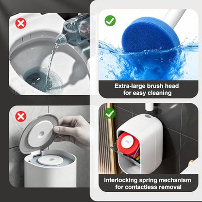MOPUP Disposable Toilet Brush Set, 35 Refills | Wall Mounted Holder with Storage Caddy, Pre-Loaded Cleaner Heads, No Drip/Mess, Space-Saving for Daily Bathroom Cleaning