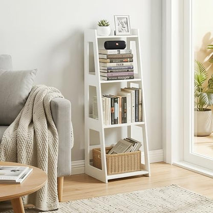 4-Tier Bathroom Ladder Shelf Freestanding, 12.6" W x 37" H | White Floor Shelves, Small Bookshelf, Nightstand, for Home Study, Laundry Room, Open Display Rack, 11.8" Deep - size: 11.0”D x 12.6”W x 37”H