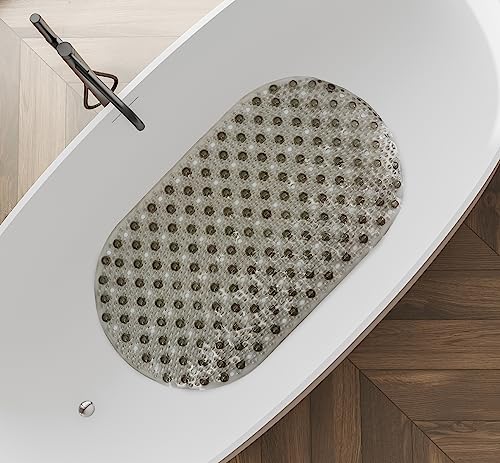 Splash Home Bubble Bathtub Mat Non-Slip, Shower Mat with 167 Suction Cups and Drain Holes Bath Mat for Tub, 27 L x 15 W Inches, Machine Washable, PVC - Grey