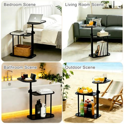 3-Tier Freestanding Bathtub Tray Table, Bamboo Swivel Bathtub Side Table with Height Adjustable Design, Standing Bath Tray for Tub Against Wall, Bathroom Organizer for Luxury Home Spa (Black) - color: Black