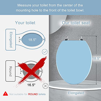 Angol Shiold Wood Toilet Seat, Zinc Alloy Hinges (Elongated, Blue) | Elongated Toilet Seat, Scratch Resistant Wood Surface, Easy to Install and Clean - color: Blue, size: Elongated