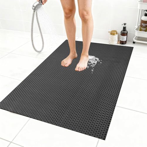 Extra Large Non-Slip Shower Mat, Fast-Dry PVC Bath Stall & Tub Mat, Drain-Hole Design,for Shower Stall Tub for Elderly/Kids，Non Slip Bathroom Safety Accessory，Black 32"x47" - color: Black, size: 47" x 32" (Rectangular)