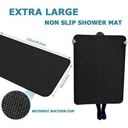 godehone Shower Mats Non Slip Without Suction Cups, PVC Loofah Bathroom Mats, Loofah Mats for Shower and Bathroom, Quick Drying, 23.6× 47.2 Inch, Black - color: Black, size: 47.2" x 23.6" (Rectangular)