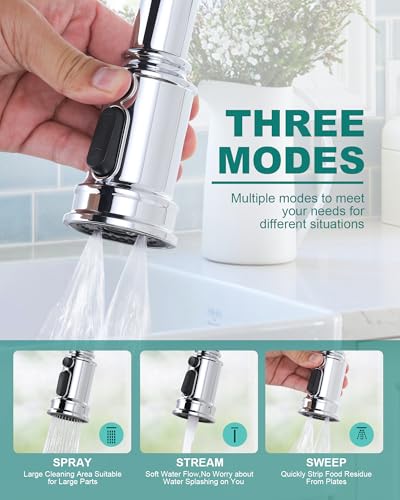 Bridge Faucet with Pull Down Sprayer: Brass Bridge Kitchen Faucet for 1 or 3 Hole - Chrome Two Handles 8 Inch Centerset Kitchen Sink Faucet for Farmhouse RV Laundry - color: Chrome