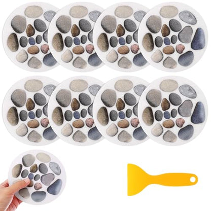 Cabilock 8Pcs Anti-Slip Bathtub Stickers 5.9X5.9 Inch Self-Adhesive Non Slip Stickers for Bathroom Tub Safety Decals Stone Pattern Shower Treads
