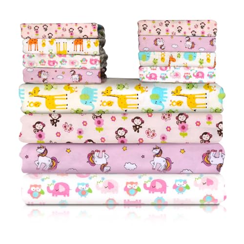 34 Pack Baby Receiving Blanket Set: 4 Flannel Cotton Blankets (30" x 30") & 30 Infant Washcloths - Mixed Patterns - color: Pink Mixed Pattern