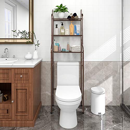 3-Shelf Bathroom Organizer Over Toilet, Space Saver Storage, Brown | Freestanding Over Toilet Bathroom Organizer, 3-Tier Space Saving Shelf, Waterproof Rustproof Metal Frame for Small Bathrooms - color: Brown