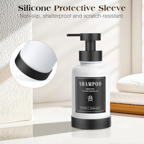 Luxspire Glass Foaming Soap Dispenser 15oz Hand Soap Bottle, White, 2 Pack | Anti-drip pump, wide mouth easy refill, non-slip silicone base, 7 waterproof labels, bathroom and kitchen sink use - color: White