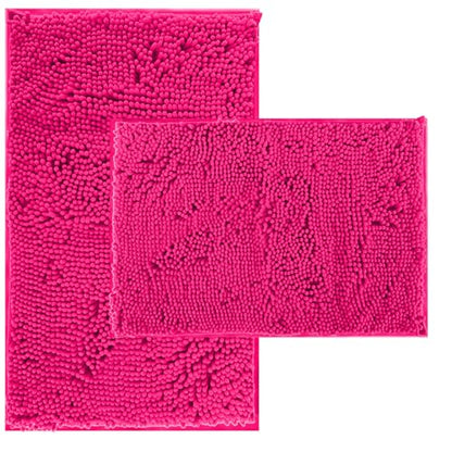 Hot Pink 2 Piece Bathroom Set Bathroom Rugs Bath Mat Set Bath Rugs | Bath Mats for Bathroom Non Slip Thick Soft Chenille Bath Rug Set, Door Mat for Kitchen/Living Room -20" x 32"/16" x 24"- - color: Rose Red