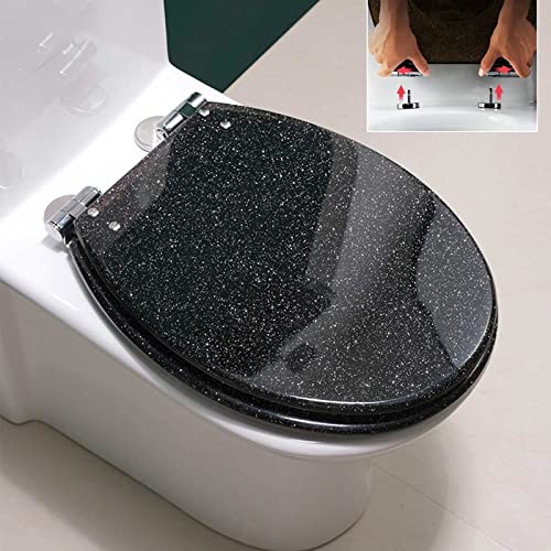 Black Quick Release Toilet Seat with 360 Degree Adjustable Hinge, Easy Clean, Oval Shape, Simple Top and Bottom Fixing - color: Black