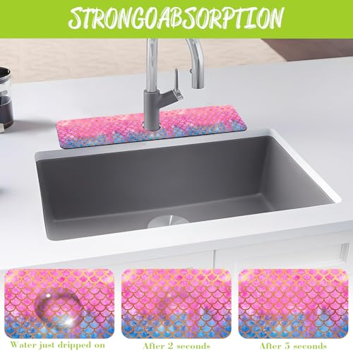 Faucet Mat Sink Splash Guard 23.5"X5.5" | Fish Scales Absorbent Drying Mat Sink Gadgets Splash Guard Behind Faucet Drip Catcher for Kitchen Bathroom 23.5"X5.5" - size: 23.5" x 5.5"