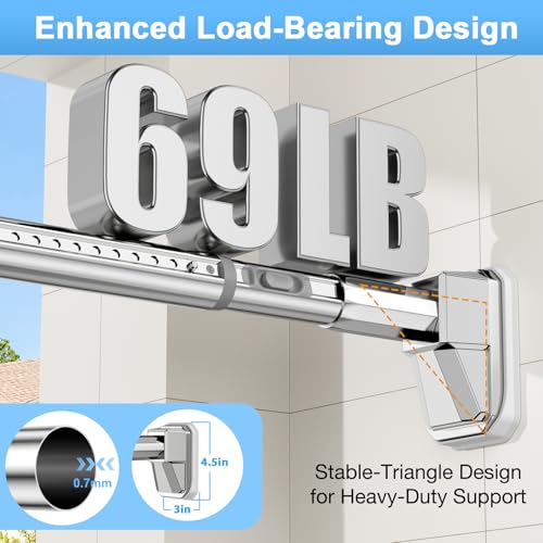 41 to 67 Inch Tension Curtain Rod, Silver | No Drill, Extra Long, Heavy Duty, Renter Friendly Adjustable - color: Silver, size: 41-67inch