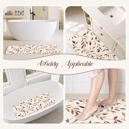 SHUCHING Brown Bath Mat for Tub Non Slip-40x16 Inch, Leaves | Bathtub Mat for Elderly Mold Free, Long Shower Mat for Inside Shower with Suction Cup, Machine Washable - color: Yellow Leaves