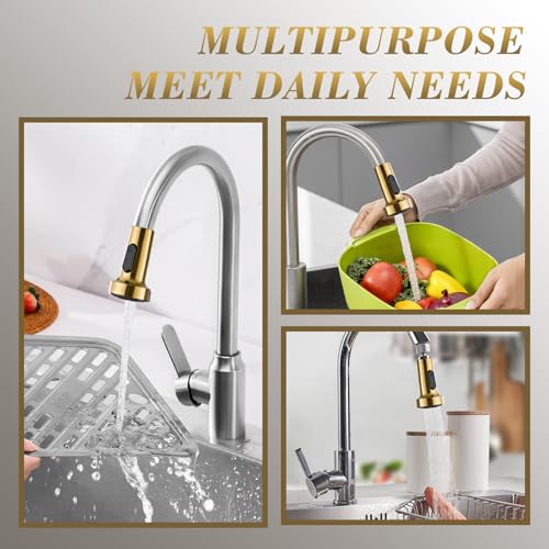 Kitchen Faucet Head Replacement, Pull Down Spray Head with 2 Spray Modes, High Pressure Faucet Sprayer, Universal Sink Spray Head Replacement (Brushed Gold) - color: Pull-Down Spray Head - Gold