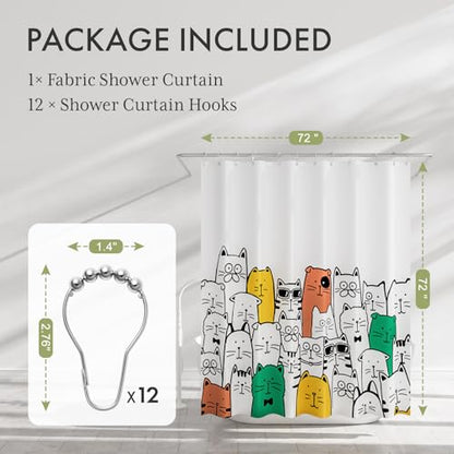 AmazerBath Shower Curtain, Washable Cute Kitty Carnival Cloth Shower Curtain Set with 12 Metal Hooks, Kawaii Waterproof Fabric Black and White Shower Curtain for Kids' Bathroom, 72x72 Inches - color: D- Kitty Carnival+12 Metal Hooks, size: 72"W x 72"L (Pa