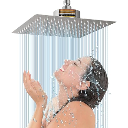 Voolan Rain Shower Head with Filtered - High Flow Bathroom Rainfall Filter Showerhead For Hard Water, Upgraded 304 Stainless Steel Construction (10"Square, Brushed Nickel) - color: Brushed Nickel, size: 10 Inch